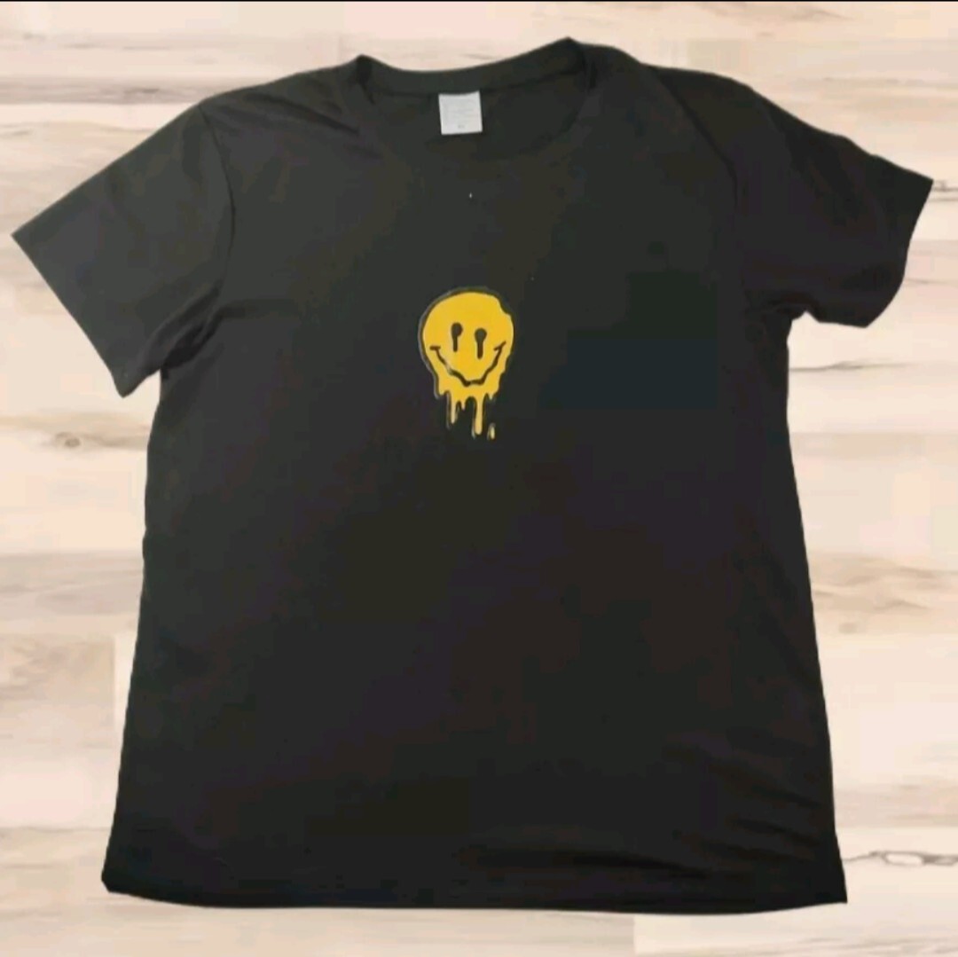 Melting Smiley Face Black Short Sleeve Stretch Pullover T