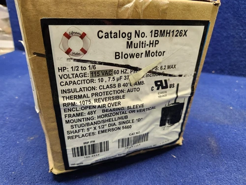 LifeSaver IRP 1BMH126X Multi-HP Blower Motor 115v 1075 RPM, 1/2 to 1/6 HP