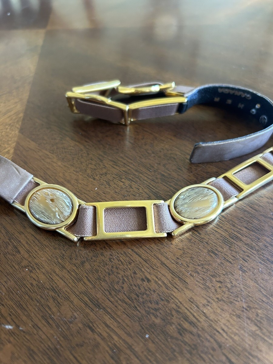 Suzi Roher Gold Link Chain Belt SUZI ROHER Gold Link Brown Leather Stretch Belt 26” Women main image 2