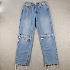 BDG Urban Outfitters Mom Jeans 26 Blue Denim Distressed Raw Hem High Waisted