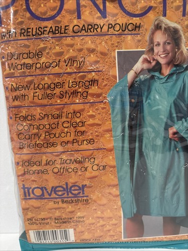 New Vintage-Ladies Poncho Blue W/Storage Pouch By Berkshire - One Size Fits All - Picture 4 of 4