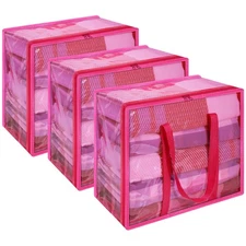 90L Clear Clothes Storage Bag with Zipper 3 Pack Colorful Clothes Organizer V...