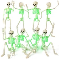 16" Light Up Posable Skeletons - 8 Pack Halloween Decorations for Haunted House,