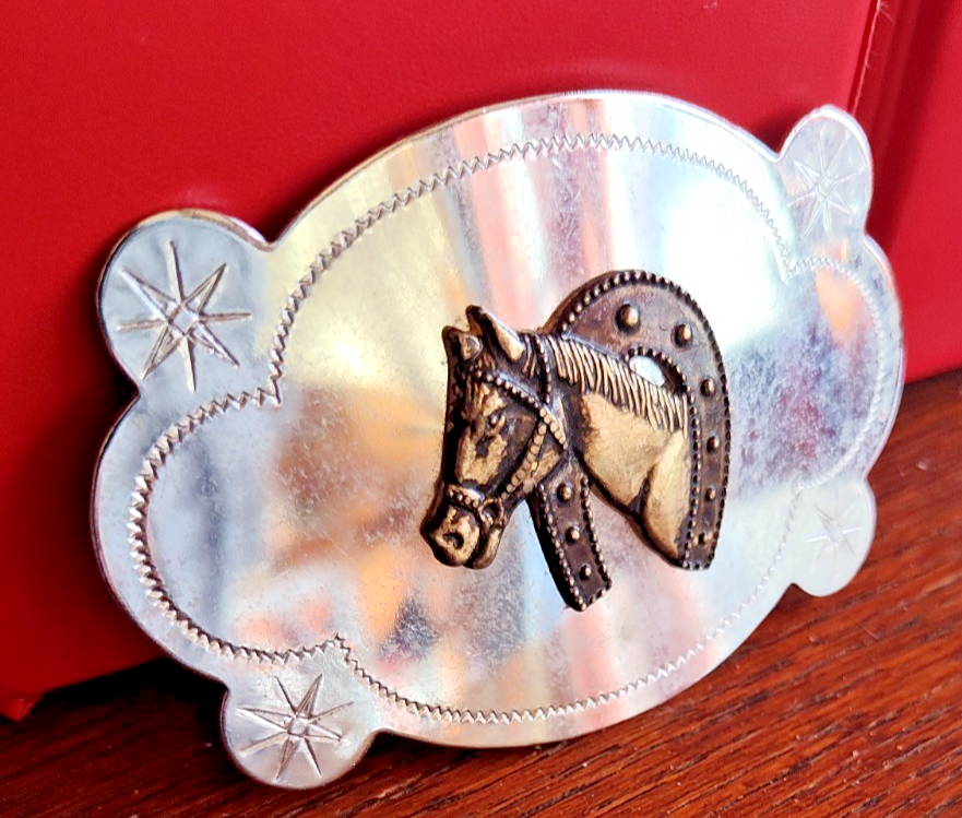VTG Artisan 3D Horse Horseshoe Belt Buckle Silver Tone Western Equestrian VTG Artisan 3D Horse Horseshoe Belt Buckle Silver Tone  main image 4