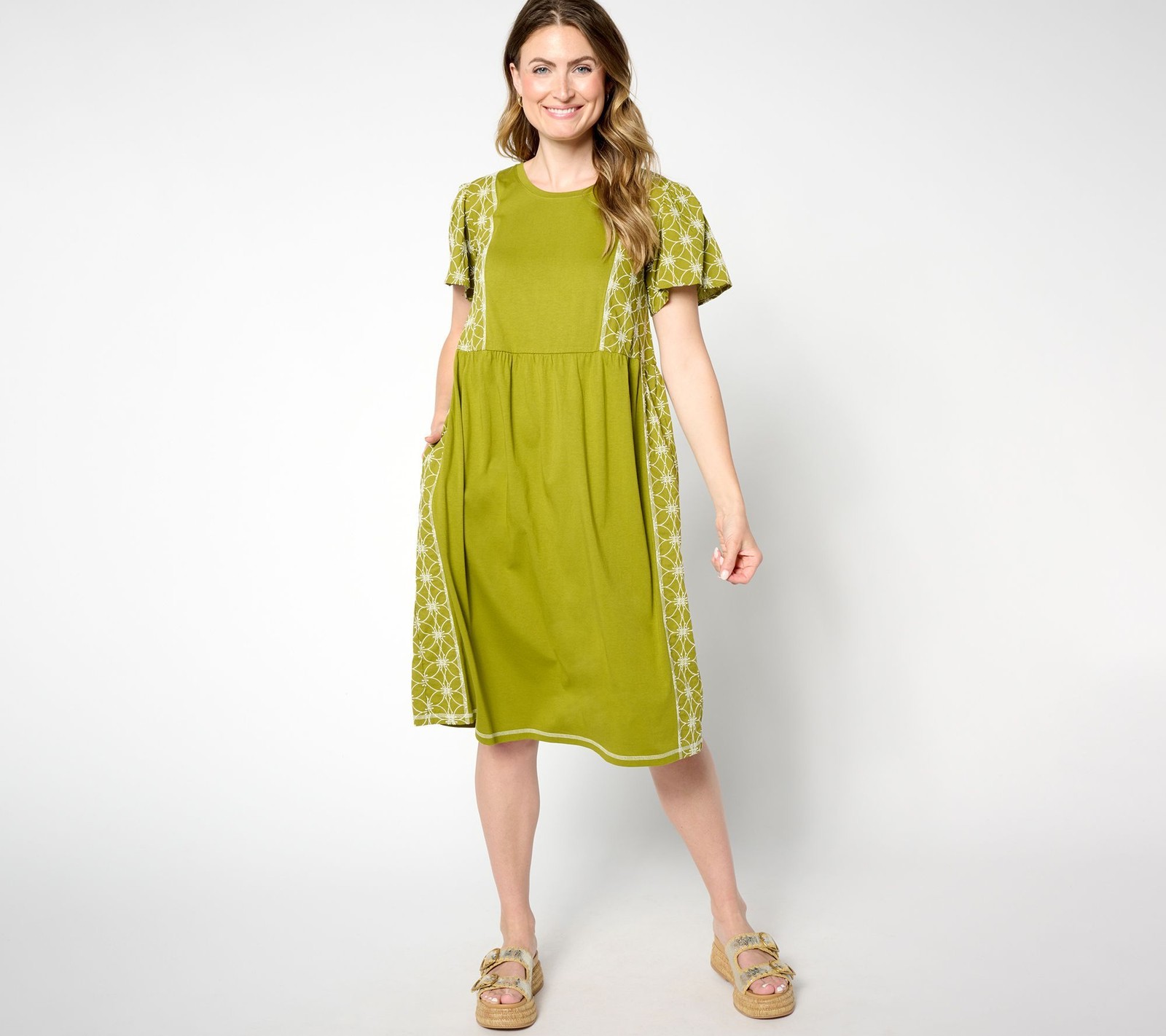 Fashion Women's Petite Dress PM Eyelet Mix Green A650031