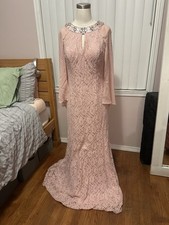 Prom Dress Formal Dress Blush Pink SLNY Sequins Rhinestone Lace Cape Gown Size 8