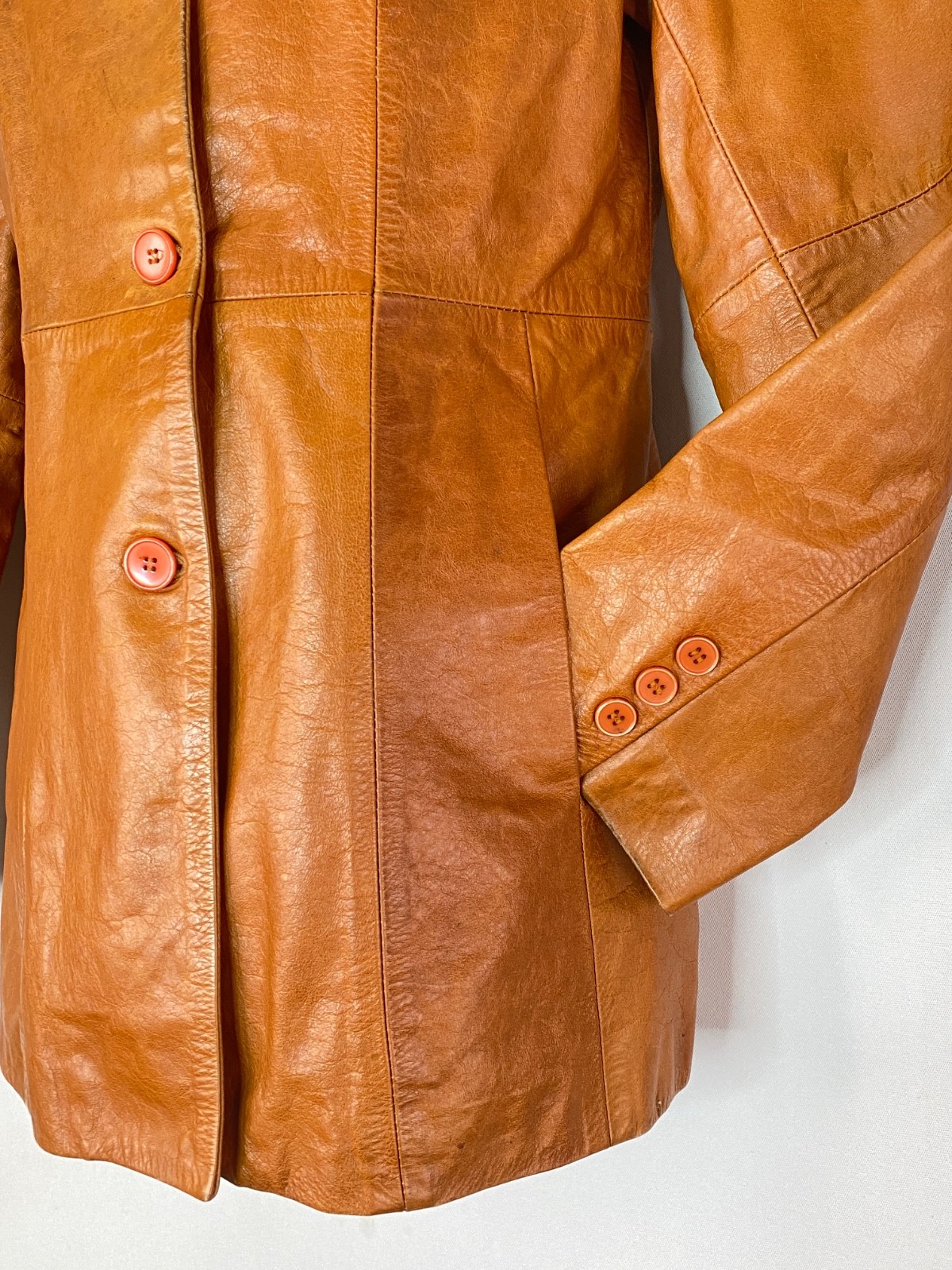 Vintage 1970s brown leather jacket caramel light … - image 3
