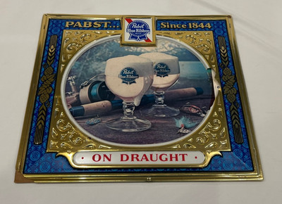 Vintage Pabst Blue Ribbon On Draught Beer Sign 15x17'' PBR Plastic Bar Display