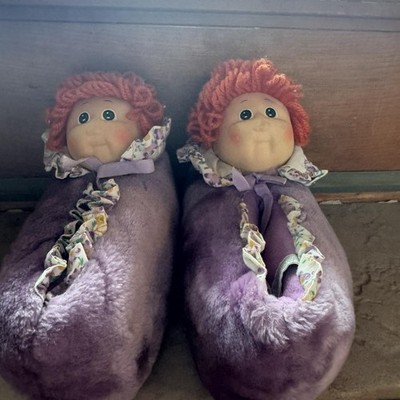 Vintage Cozy Cabbage patch Kids Slippers Plush Purple Comfy Warm