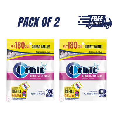 2 pack  Orbit Bubblemint Sugar Free Chewing Gum, Value Pack - 180 Ct each bag,