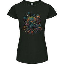 Camiseta Magic Mushrooms Trippy Alien Octopus Cthulhu para mujer corte pequeño