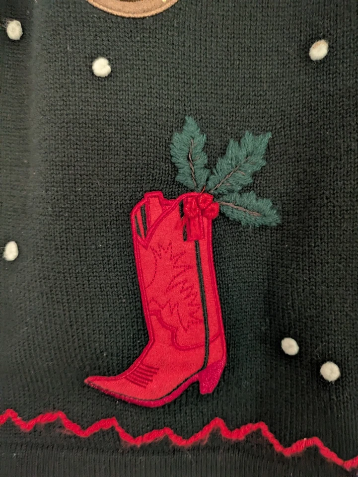 Chaleco Vaquero Navidad Vintage Talla Mediana Con Cuentas y Bordado Foto 3 de 4