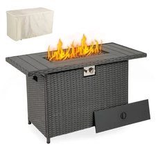 44.5" Propane Fire Pit Table w/ Metal Slatted Tabletop & Stainless Steel Burner