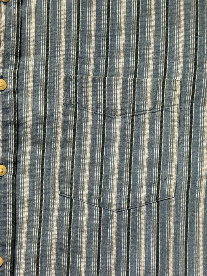 Camisa masculina John Ashford XL listrada azul botão frontal manga longa algodão casual - Imagem 3 de 4