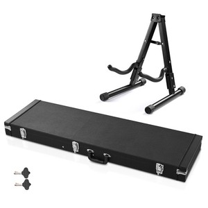 Yescom Electric Bass Guitar Hard Case Wooden Hard Shell & Folding Guitar Stand
