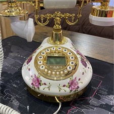 Vintage Retro Corded Telephone KMT-1104 Speakerphone White Gold Pink Roses