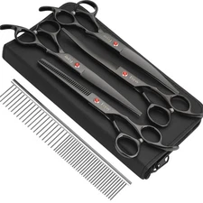 Professional Dog Grooming Scissors Kit - Curved & Straight Blades Set