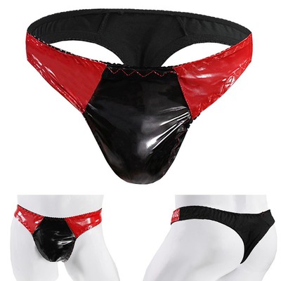 Enhance Pouch Tanga G String T Back Unterwäsche für Herren in schwarz Kunstleder
