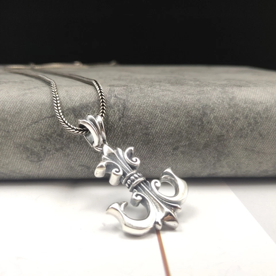 Colgante de ancla gótico Flor de Lis, plata S925, amuleto pesado Motociclista Esperanza Foto 3 de 4