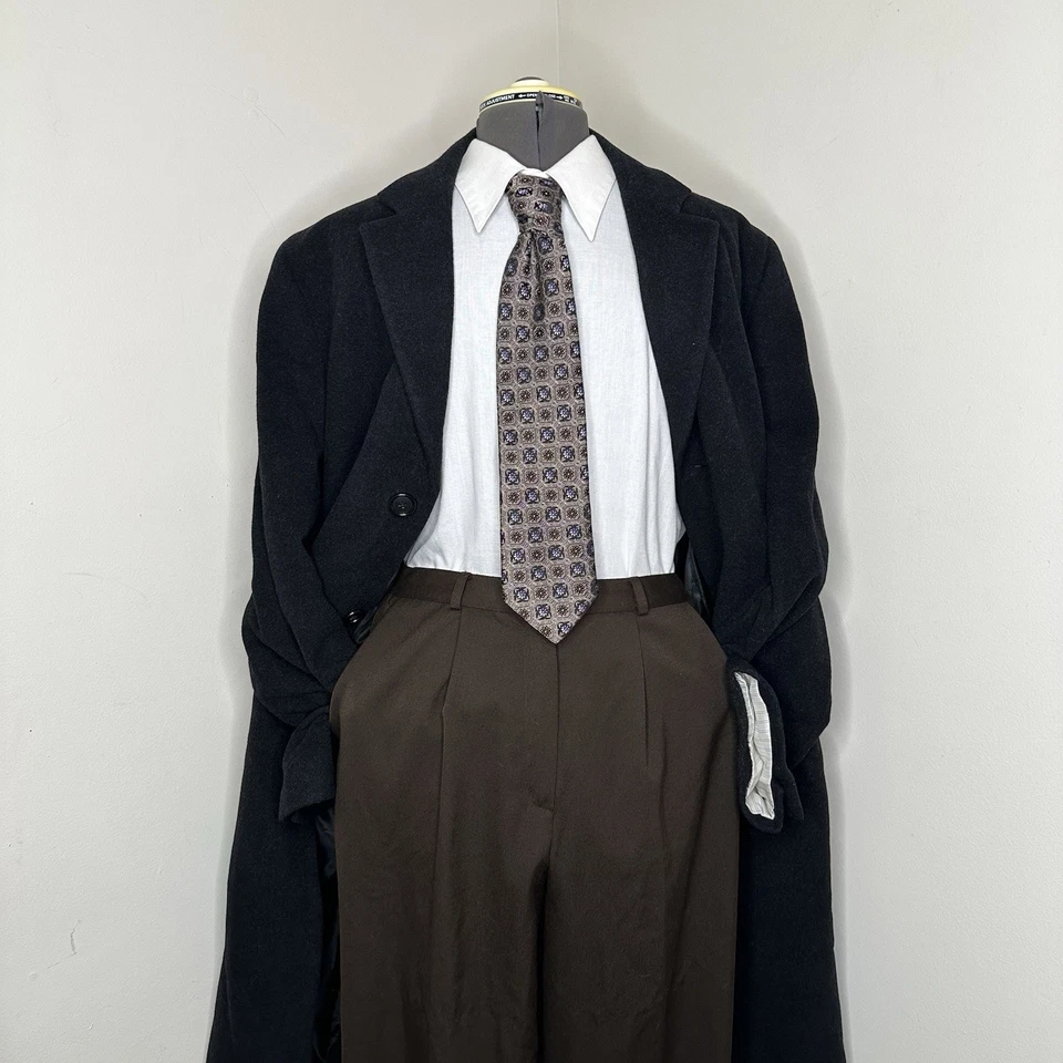 Abrigo Perry Ellis Para Hombres 44L Negro Tweed Lana Grande 48" Cachemira Gabardina Foto 3 de 4