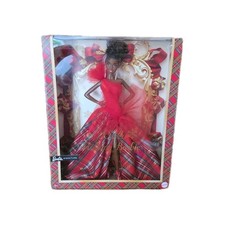 Barbie Signature 2024 Holiday Doll Brown Hair Plaid Gown Damaged Box Mattel 12in