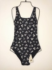 Image of Adidas Logo Allover Print AOP UK 30" Women's One Piece Swimsuit Swimming Costume