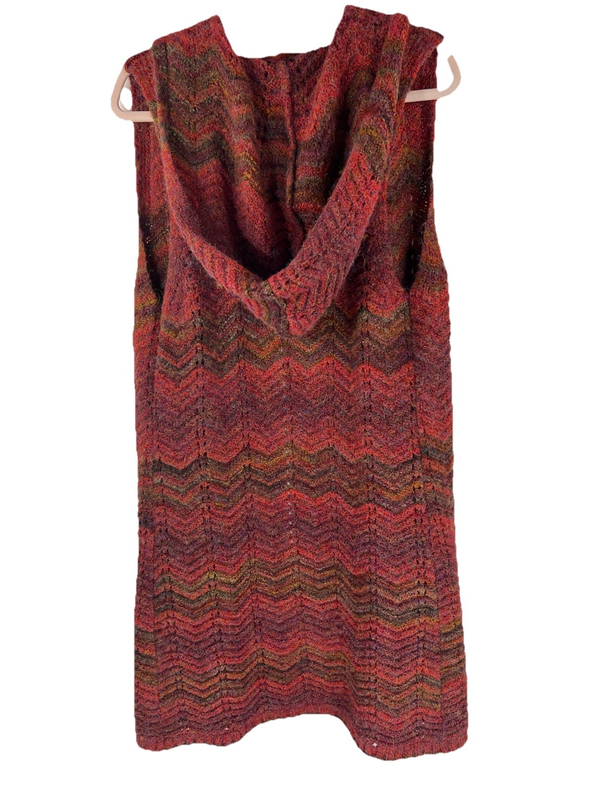 Knitizen Long Red Multi Chevron Pattern Hooded Sw… - image 3