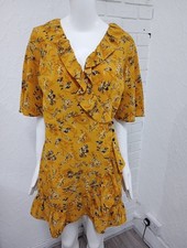 TopShop Ladies Mustard Floral Wrap Dress Size 10
