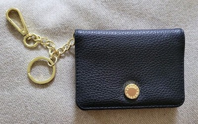 STEVE MADDEN Black Bifold 4 Card Case & ID Slot Clip On & Goldtone Key Ring EUC 