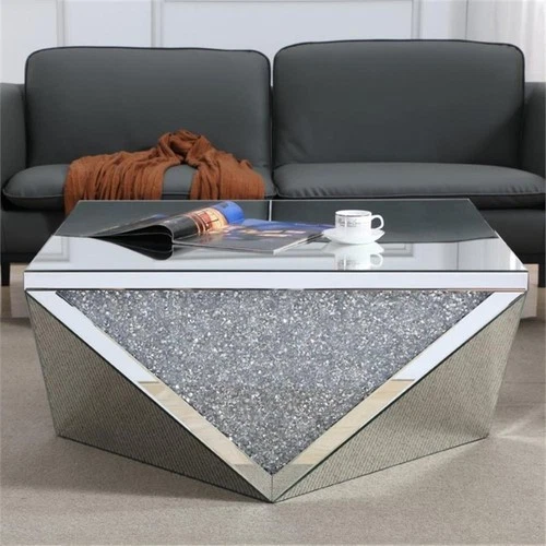 Elegant Decor Modern 38" Square Polygonal Silver Crystal Mirrored Coffee Table - Picture 4 of 5