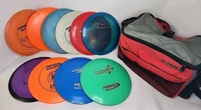 Lot of 10 Used Innova and Other Golf Discs With Bag.  Drivers, Mids, and Putters