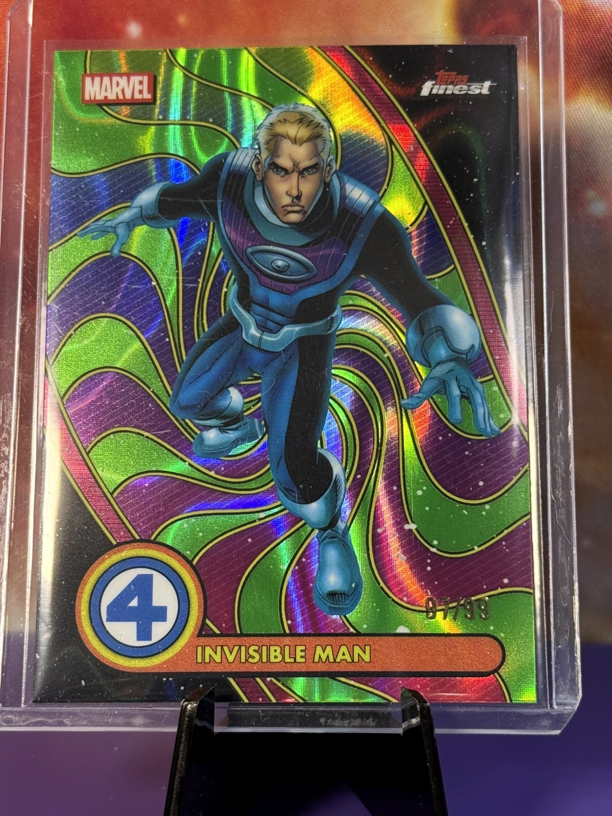 2026 Topps Finest Fantastic Four INVISIBLE MAN Rare Blacklight Neon Green 87/99