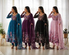 Women Floral Anarkali Gown Party Wear Long Dress Dupatta Set For Women