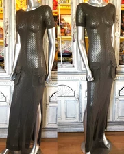 Vintage L.A.M.B. Gwen Stefani Army Green Knit Cargo Bag Long Midi Maxi Dress S