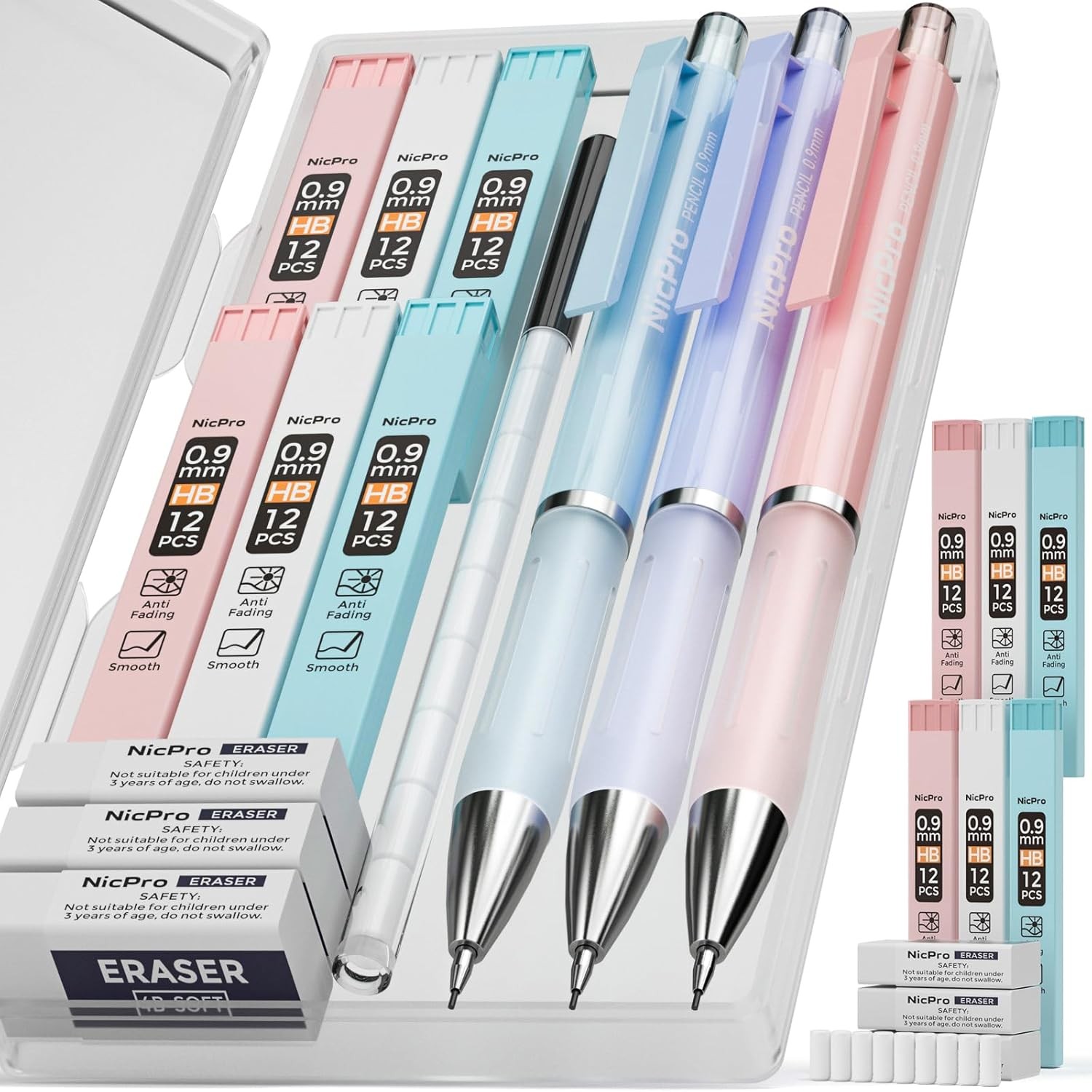 Set, 0.9 Mechanical Pencil With 6 Tubes Hb Lead 0.