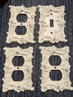 Lot of 4 AmerTac White Metal Light Switch & Wall Outlet Cover Plates Scroll