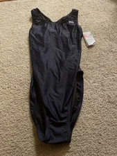 TYR Women’s One Piece Swimsuit Size 38 Racerback Tummy Control UPF Navy Blue $70