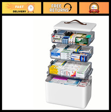4-Tier Medicine Organizer Storage Box with Lid  Leather Handle, Portable Latch