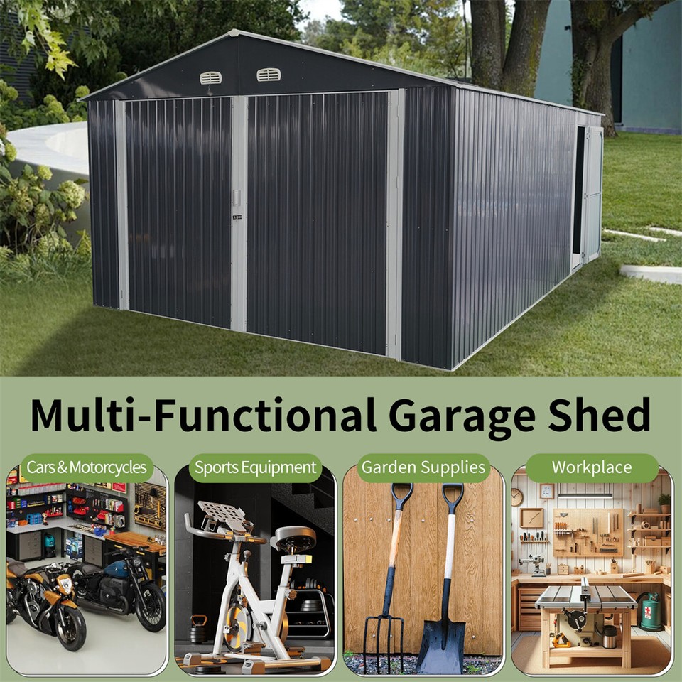 Outdoor Storage Shed 13x20FT Large Storage Shed w/1 Window 2 Doors and