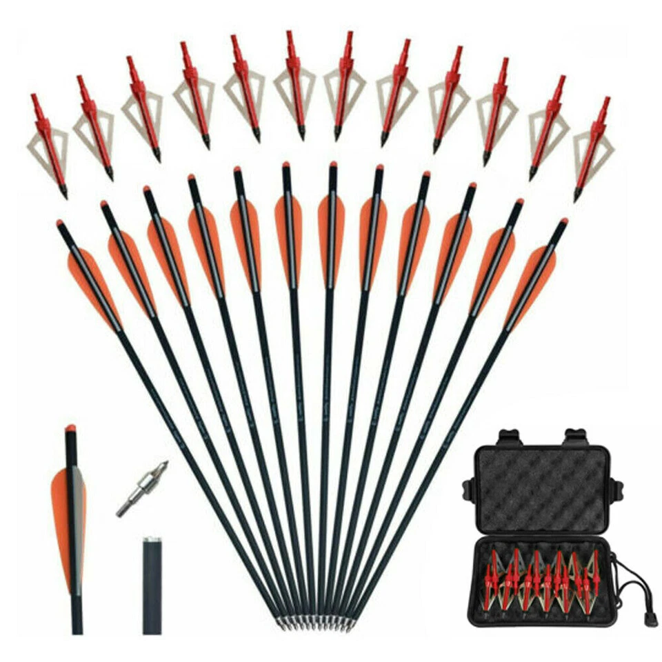12Pcs 20inch Carbon Crossbow Bolts Arrow 12x Hunting Broadheads Outdoor Practice - Image 2 of 4
