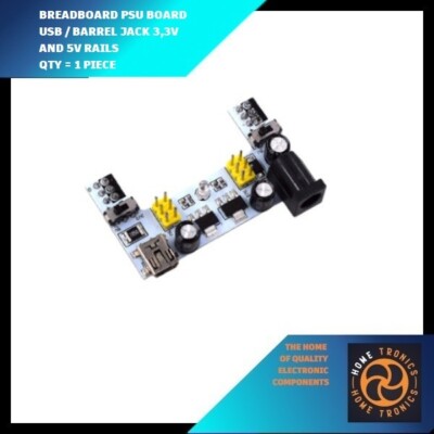 BREADBOARD PSU MODUL +3,3V AND +5V RAILS, USB AND BARREL JACK INPUTS