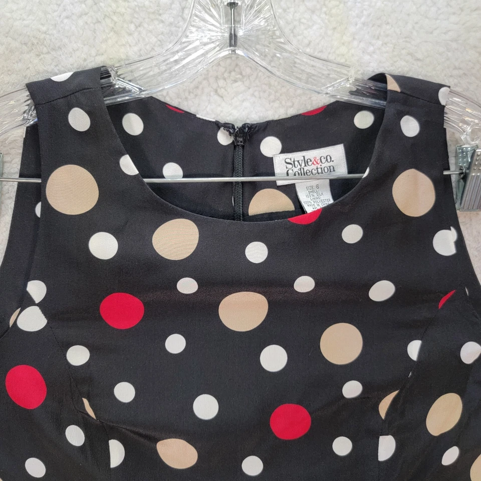 Vestido De Colección Años 90 Style&Co Para Mujer Negro Lunares Seda Cuello Barco Retro Cambio Talla 6 Foto 2 de 4