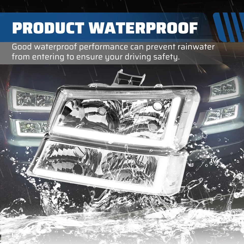 Faros delanteros cromados con juego LED DRL para Chevy Silverado Avalanche 03-07 Foto 4 de 4