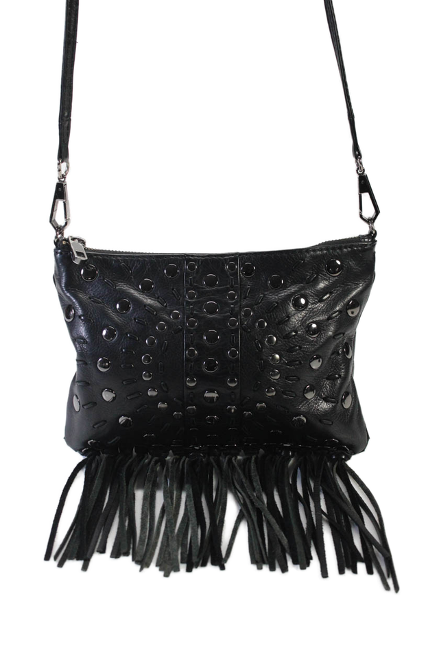 Rebecca Minkoff Womens Single Strap Fringe Studded Crossbody Handbag