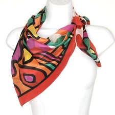 Vintage 80s Square Mod Scarf Abstract 30” Geometric Red Orange Made in Italy