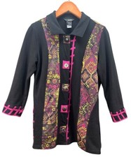 Ali Miles Jacket Womens M Black Patchwork Art to Wear Geometric Eclectic Artsy