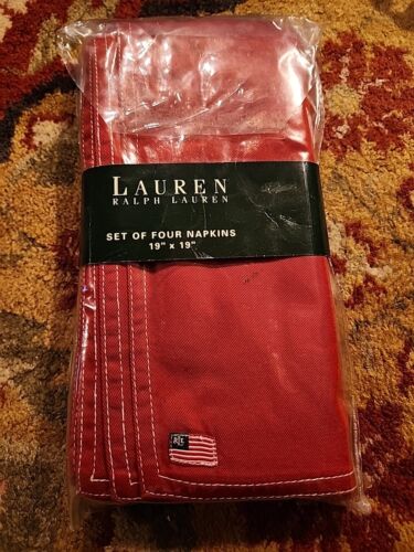 Vintage Set of 4 LAUREN Ralph Lauren Dinner Napkins RED USA FLAG New NOS - Picture 1 of 5