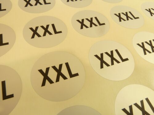Mens Clothes Size Stickers Black on Silver Round Self-Adhesive Clothing Labels - Picture 8 of 9