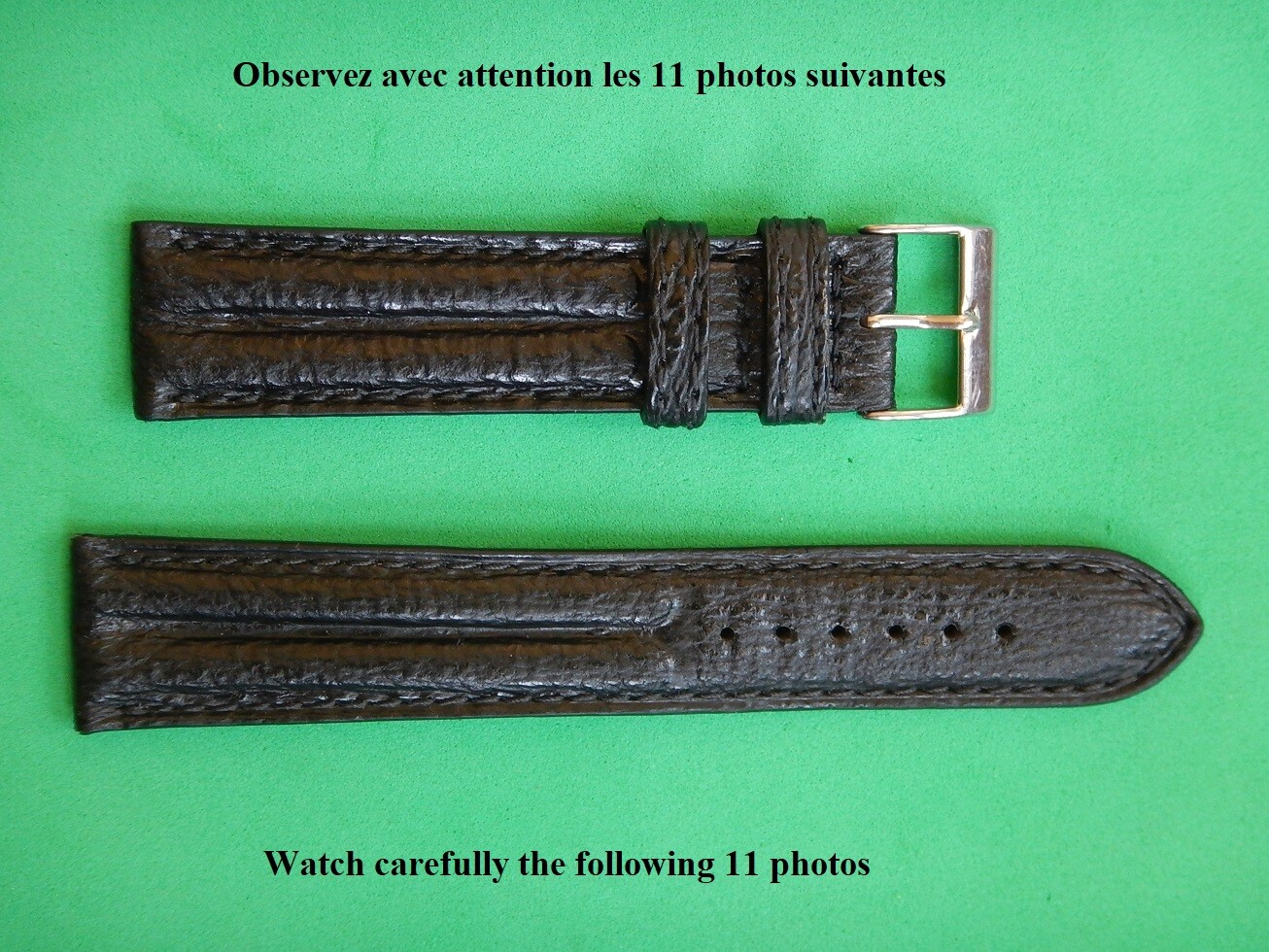 Bracelet montre requin 22mm étanche noir avec double jonc bombé
