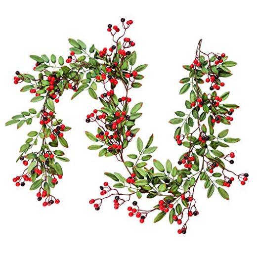 5.83ft Red Berry & Pinecone Artificial Christmas Garland by Artiflr